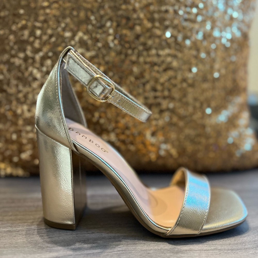 Bamboo Women's Gold Block Heel Sandals